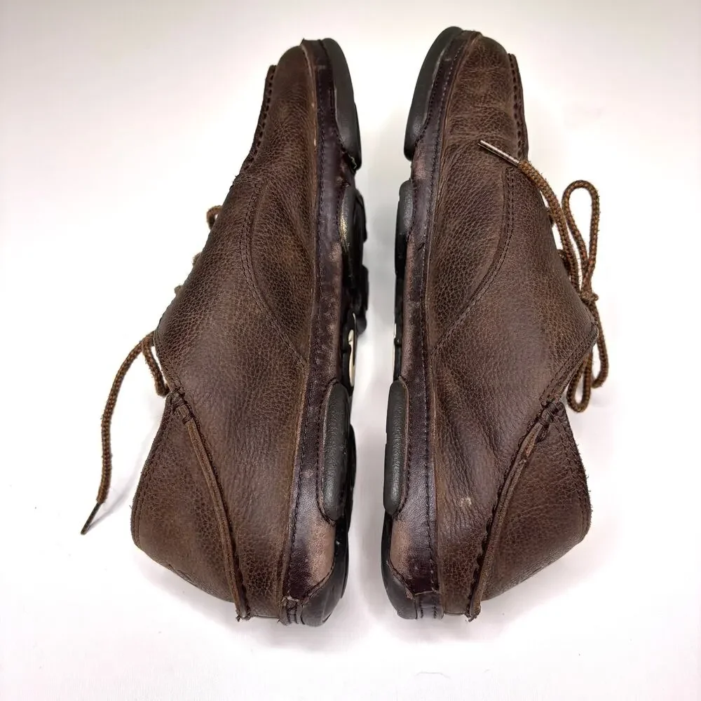 Olukai Hamakua Poko Brown Leather Moc Toe Collapsable Heel Oxford Shoes 10